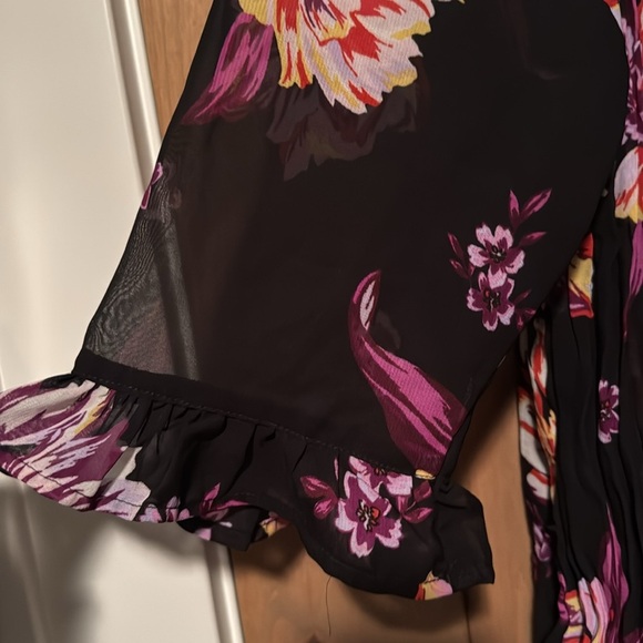 Terra Sky Blouse Womens 1X Floral sheer pleated button down ruffles romantic - Picture 4 of 11
